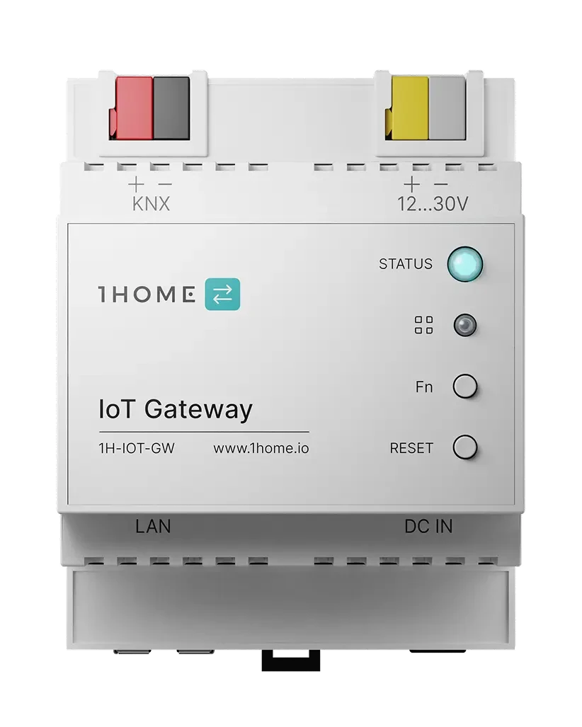 Front view of the 1Home IoT Gateway DIN-rail module