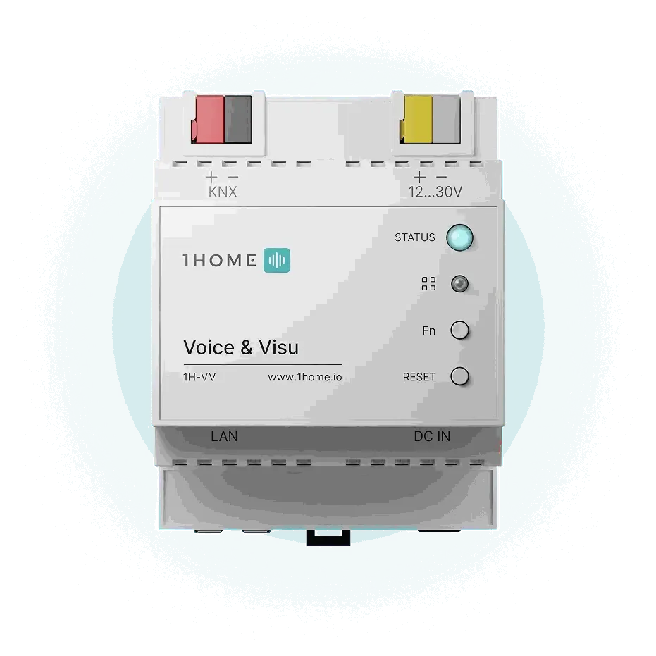 Front view of the 1Home Voice & Visu DIN-rail module