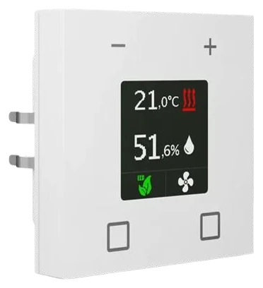 MDT room temperature controller showing 21.0°C and 51.6% humidity