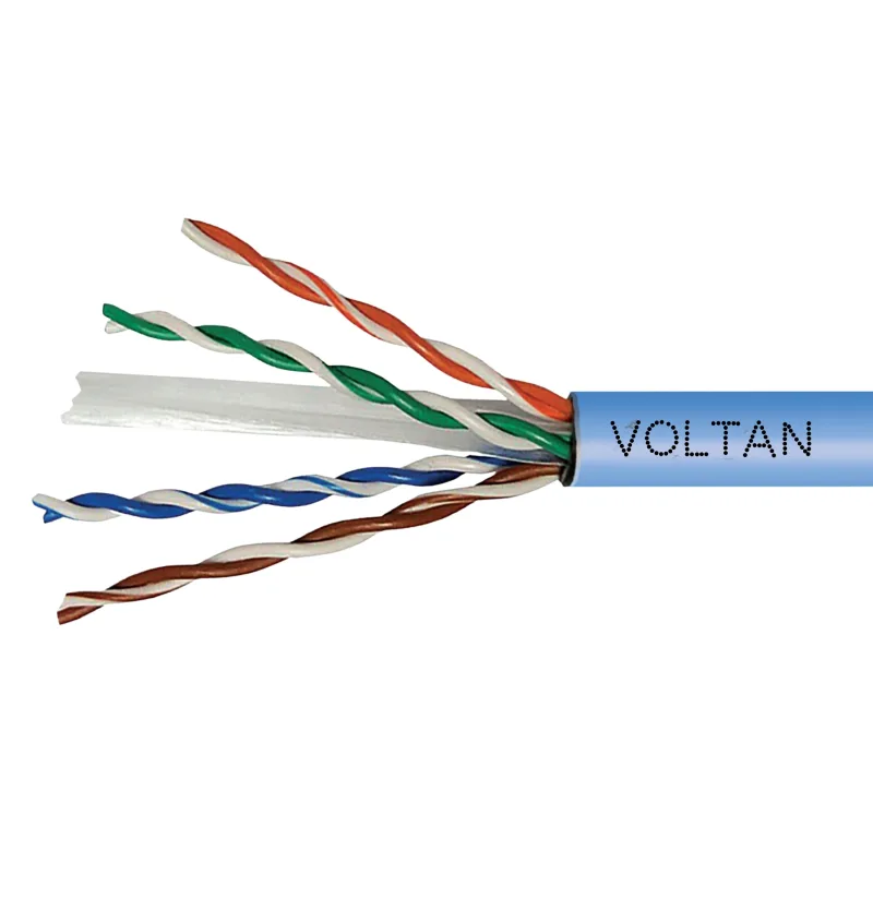 Blue Category 6 LAN cable with four twisted pairs, printed VOLTAN