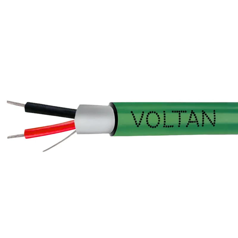 Green KNX/EIB bus cable with a black and a red conductor, printed VOLTAN